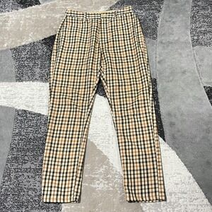 Barney Cools Pants Men 30x30 Tan Plaid Linen Chino Trousers Check Casual Golf